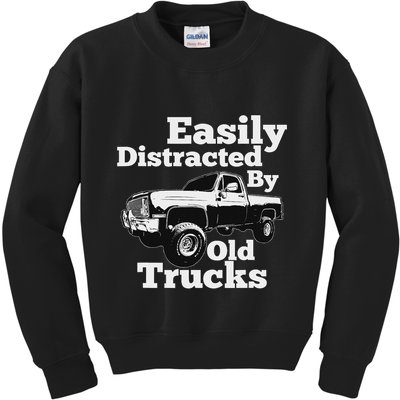 Square Body Easily Distracted By Old Trucks Squarebody Kids Sweatshirt