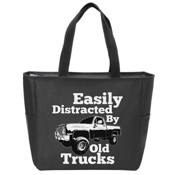 Square Body Easily Distracted By Old Trucks Squarebody Zip Tote Bag