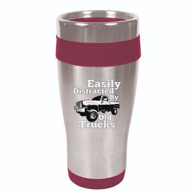 Square Body Easily Distracted By Old Trucks Squarebody 16oz Travel Tumbler