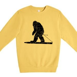 Skiing Bigfoot Funny Cute Sasquatch Ski Winter Meaningful Gift Premium Crewneck Sweatshirt