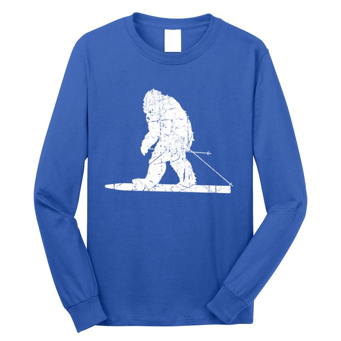 Skiing Bigfoot Funny Cute Sasquatch Ski Winter Meaningful Gift Long Sleeve Shirt