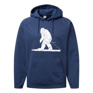 Skiing Bigfoot Funny Cute Sasquatch Ski Winter Meaningful Gift Performance Fleece Hoodie