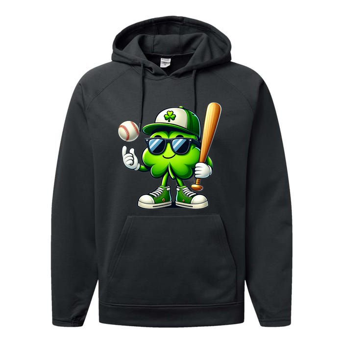 Shamrock Baseball Funny St Patricks Day Performance Fleece Hoodie