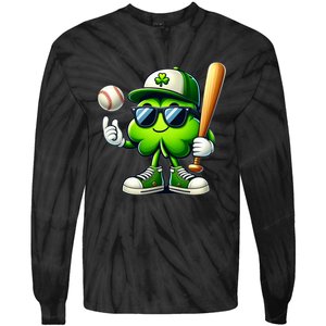 Shamrock Baseball Funny St Patricks Day Tie-Dye Long Sleeve Shirt