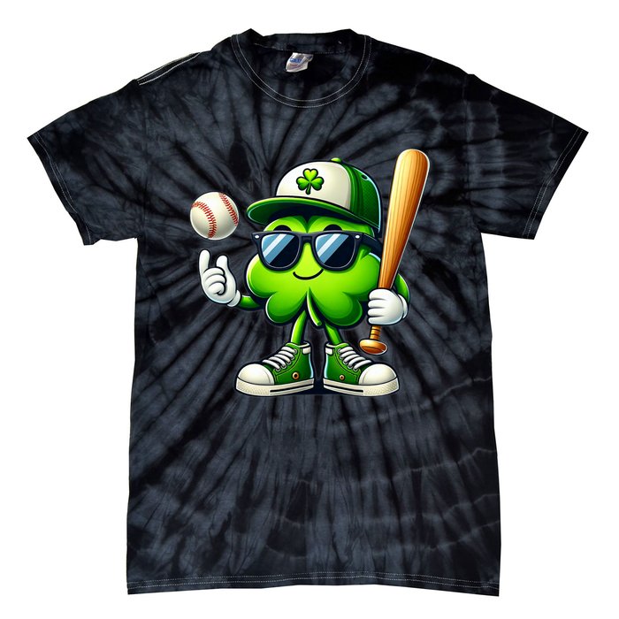 Shamrock Baseball Funny St Patricks Day Tie-Dye T-Shirt