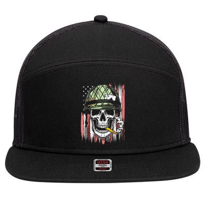 Smoking Brass Funny Skull Smoking 7 Panel Mesh Trucker Snapback Hat