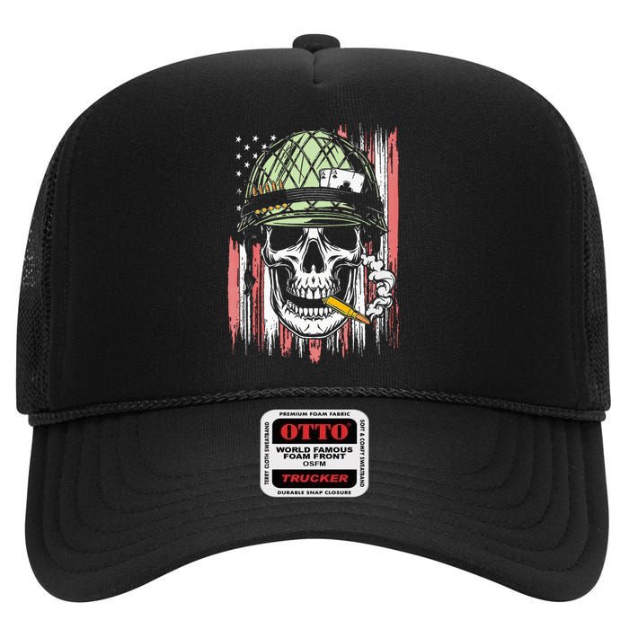 Smoking Brass Funny Skull Smoking High Crown Mesh Back Trucker Hat