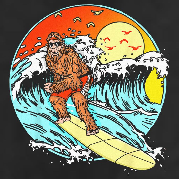 Surfing Bigfoot Funny Beach Sasquatch Surfer Waves Retro 80s Cool Comfort Performance Bucket Hat