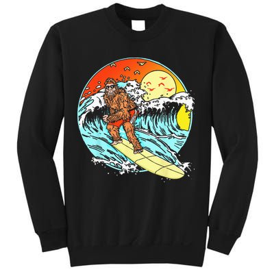 Surfing Bigfoot Funny Beach Sasquatch Surfer Waves Retro 80s Sweatshirt