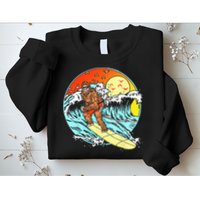 Surfing Bigfoot Funny Beach Sasquatch Surfer Waves Retro 80s Sweatshirt