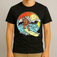 Surfing Bigfoot Funny Beach Sasquatch Surfer Waves Retro 80s T-Shirt