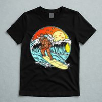 Surfing Bigfoot Funny Beach Sasquatch Surfer Waves Retro 80s T-Shirt