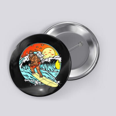 Surfing Bigfoot Funny Beach Sasquatch Surfer Waves Retro 80s Button