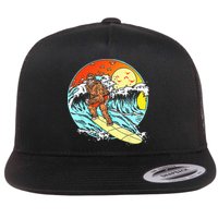 Surfing Bigfoot Funny Beach Sasquatch Surfer Waves Retro 80s Flat Bill Trucker Hat