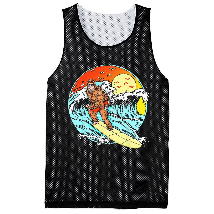 Surfing Bigfoot Funny Beach Sasquatch Surfer Waves Retro 80s Mesh Reversible Basketball Jersey Tank