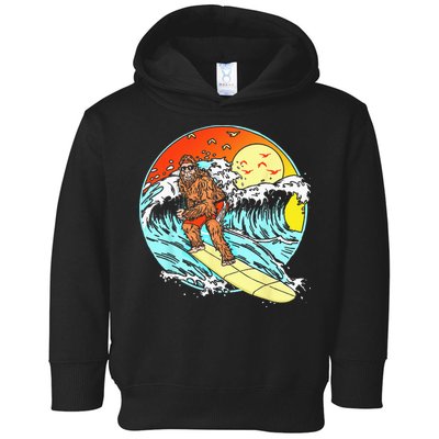 Surfing Bigfoot Funny Beach Sasquatch Surfer Waves Retro 80s Toddler Hoodie
