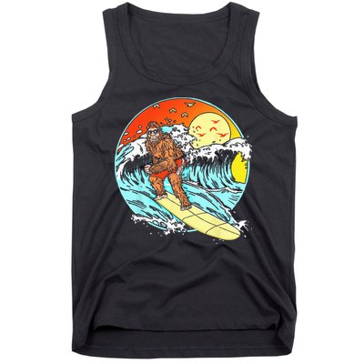 Surfing Bigfoot Funny Beach Sasquatch Surfer Waves Retro 80s Tank Top