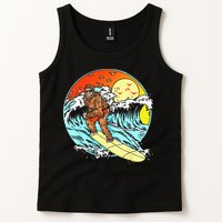 Surfing Bigfoot Funny Beach Sasquatch Surfer Waves Retro 80s Tank Top