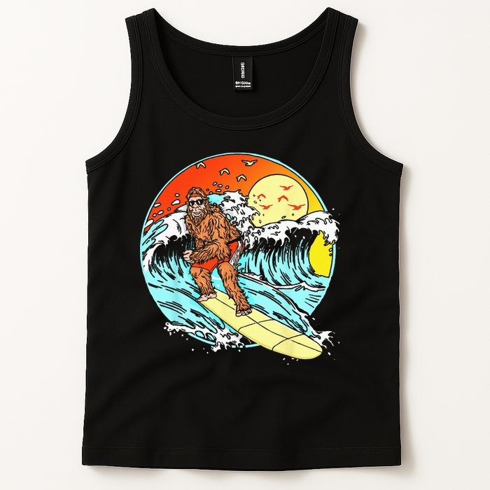 Surfing Bigfoot Funny Beach Sasquatch Surfer Waves Retro 80s Tank Top