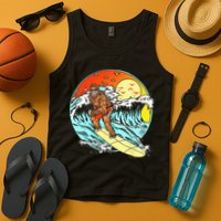 Surfing Bigfoot Funny Beach Sasquatch Surfer Waves Retro 80s Tank Top