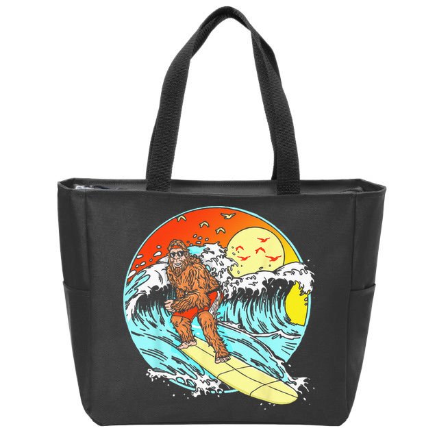 Surfing Bigfoot Funny Beach Sasquatch Surfer Waves Retro 80s Zip Tote Bag