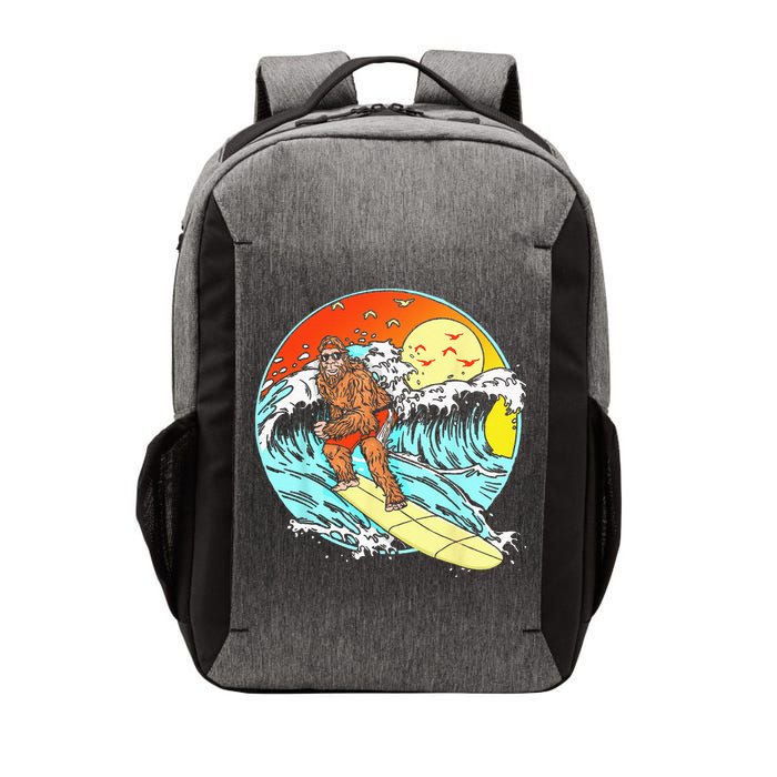 Surfing Bigfoot Funny Beach Sasquatch Surfer Waves Retro 80s Vector Backpack