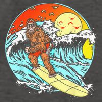 Surfing Bigfoot Funny Beach Sasquatch Surfer Waves Retro 80s Vector Backpack