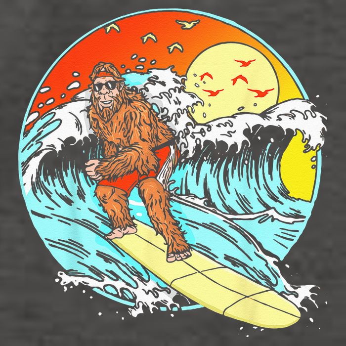 Surfing Bigfoot Funny Beach Sasquatch Surfer Waves Retro 80s Vector Backpack