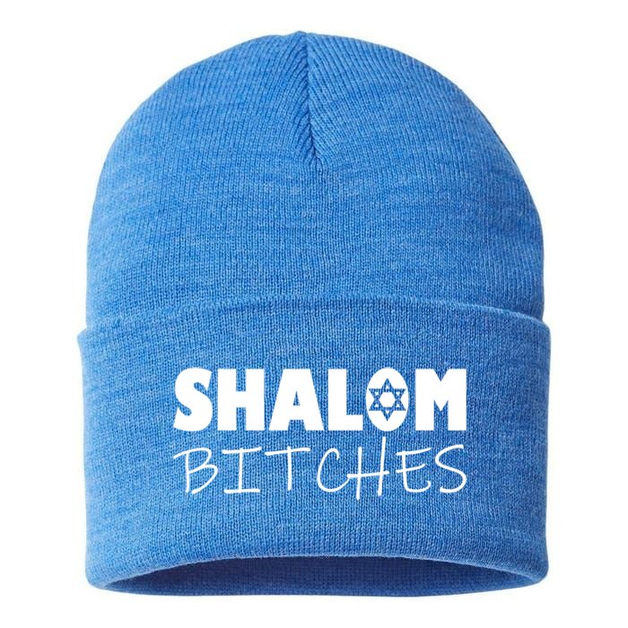 Shalom Bitches Funny Hebrew Jewish Gift Sustainable Knit Beanie