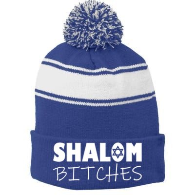 Shalom Bitches Funny Hebrew Jewish Gift Stripe Pom Pom Beanie