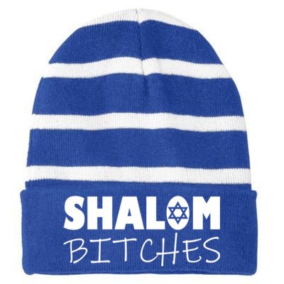 Shalom Bitches Funny Hebrew Jewish Gift Striped Beanie with Solid Band