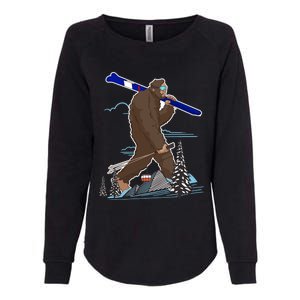 Skiing Bigfoot Funny Sasquatch Ski For Winter Skiers Gift Womens California Wash Sweatshirt