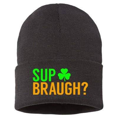 Sup Braugh Funny St Patricks Day Costume Pun Women Sustainable Knit Beanie