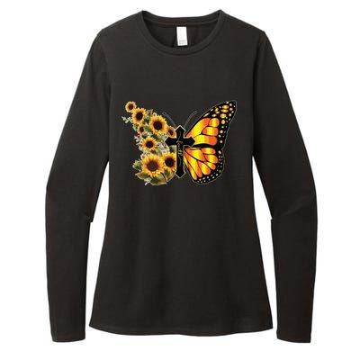 Sunflower Butterfly Faith Womens CVC Long Sleeve Shirt