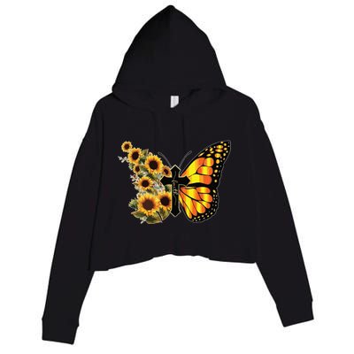 Sunflower Butterfly Faith Crop Fleece Hoodie