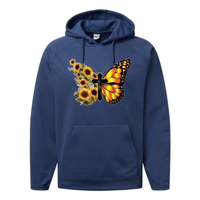 Sunflower Butterfly Faith Performance Fleece Hoodie