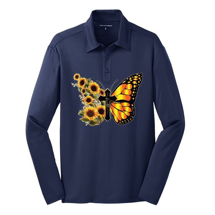 Sunflower Butterfly Faith Silk Touch Performance Long Sleeve Polo