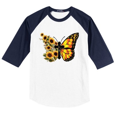 Sunflower Butterfly Faith Baseball Sleeve Shirt