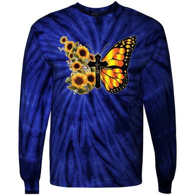 Sunflower Butterfly Faith Tie-Dye Long Sleeve Shirt