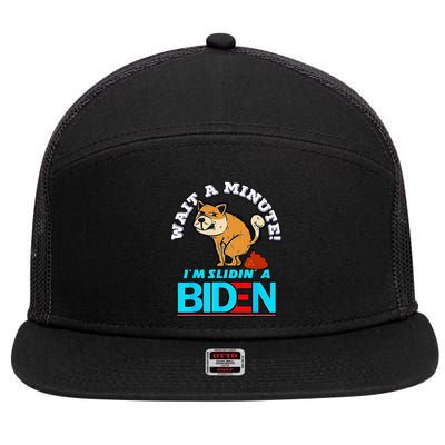 Slidin' Biden Funny Dog Trump Political Sarcasm 7 Panel Mesh Trucker Snapback Hat