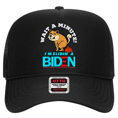 Slidin' Biden Funny Dog Trump Political Sarcasm High Crown Mesh Back Trucker Hat