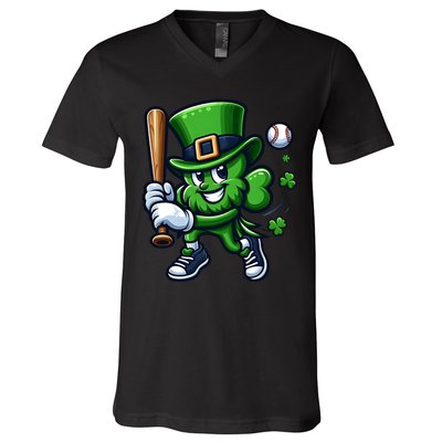 Shamrock Baseball Funny St Patricks Day V-Neck T-Shirt