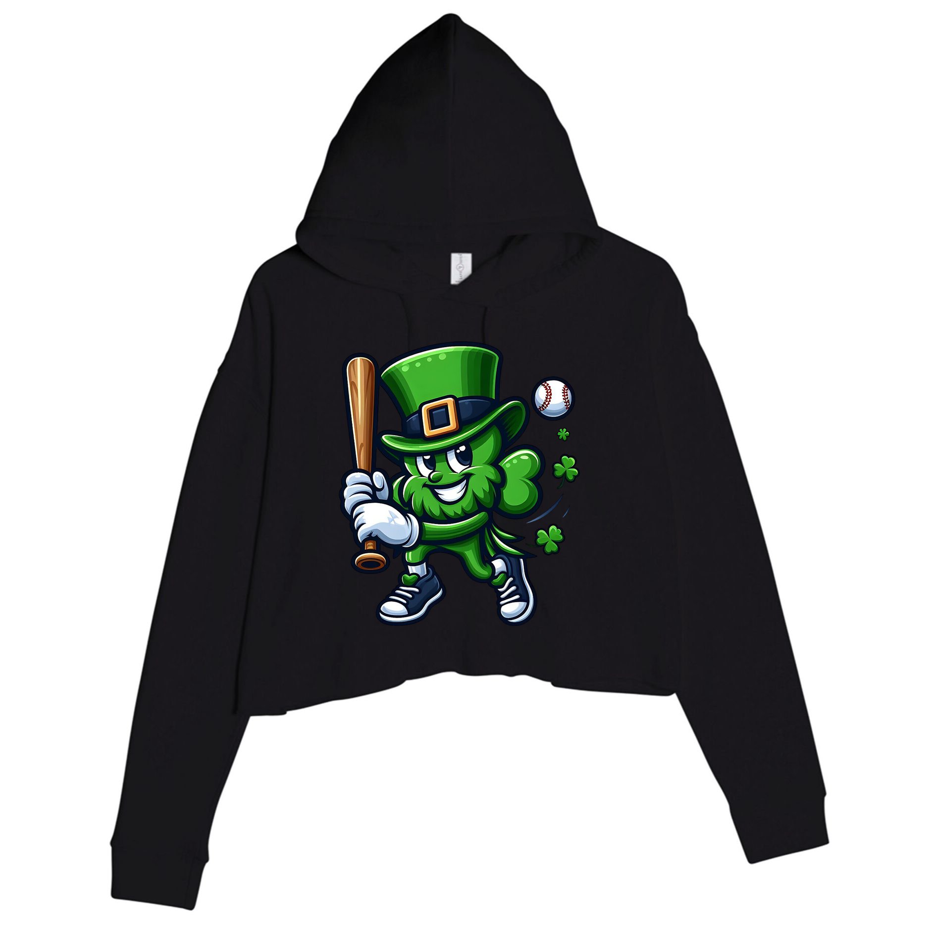 Shamrock Baseball Funny St Patricks Day Crop Fleece Hoodie