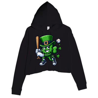 Shamrock Baseball Funny St Patricks Day Crop Fleece Hoodie