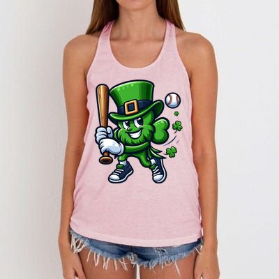 Shamrock Baseball Funny St Patricks Day Women's Knotted Racerback Tank