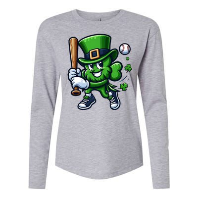 Shamrock Baseball Funny St Patricks Day Womens Cotton Relaxed Long Sleeve T-Shirt