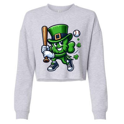 Shamrock Baseball Funny St Patricks Day Cropped Pullover Crew