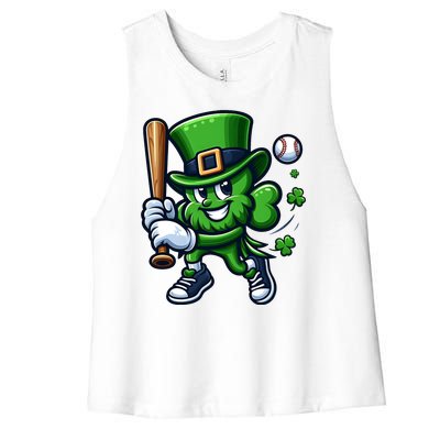 Shamrock Baseball Funny St Patricks Day Women's Racerback Cropped Tank