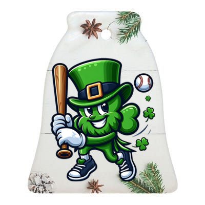 Shamrock Baseball Funny St Patricks Day Ceramic Bell Ornament