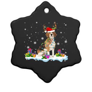 Santa Beagle Funny Lights Santa Reindeer Dog Lover Xmas Cute Gift Ceramic Star Ornament